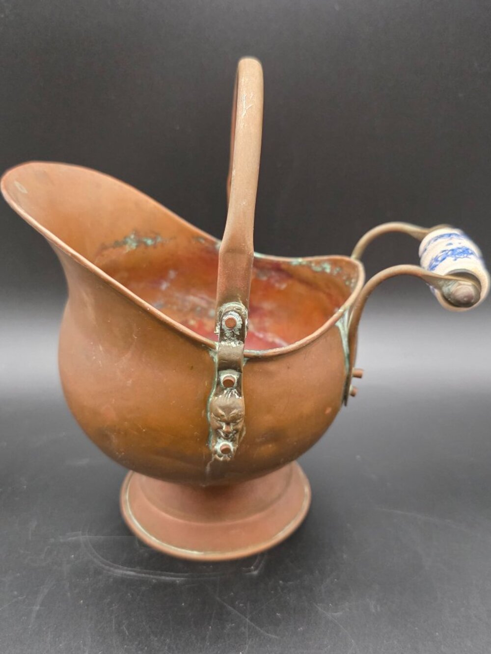 Brass Coal Carrier Scuttle With Swing Handle And Side Handle Vintage